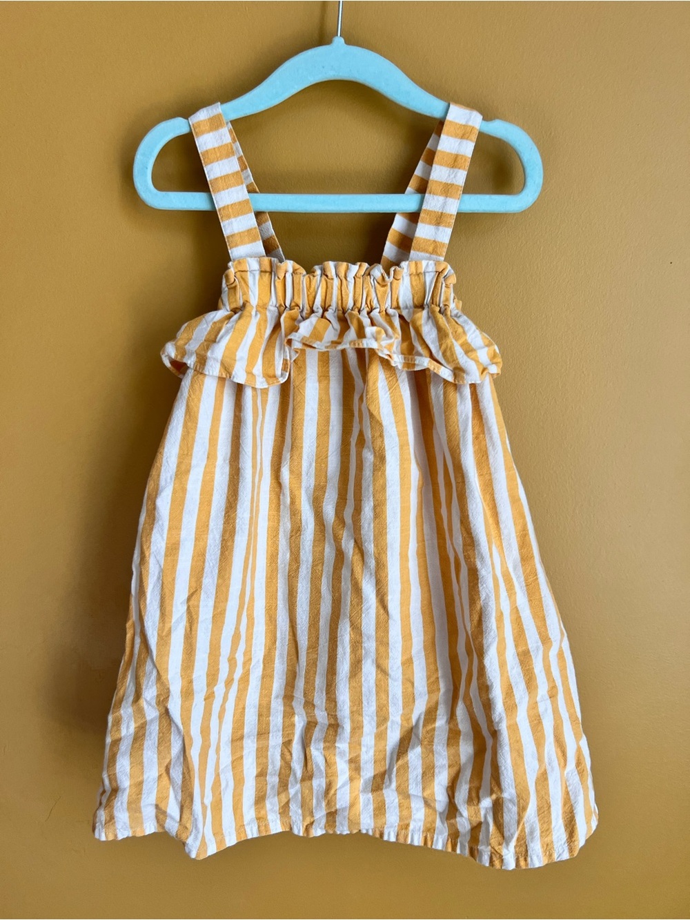 Zara Yellow and White Striped Sundress with Ruffle Bodice